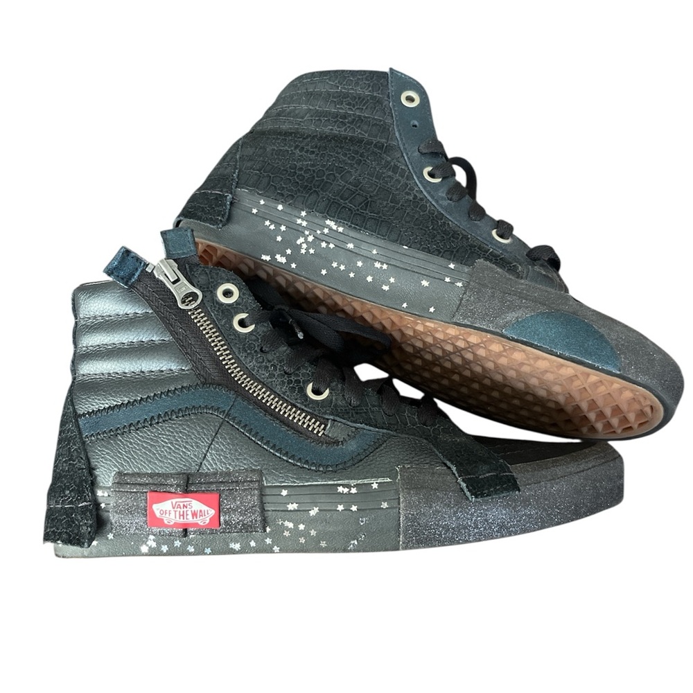 Vans Black and Gray High-Tops with Star Pattern